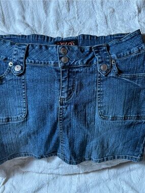 YMI Denim Mini low rise cargo Skirt in Medium Blue